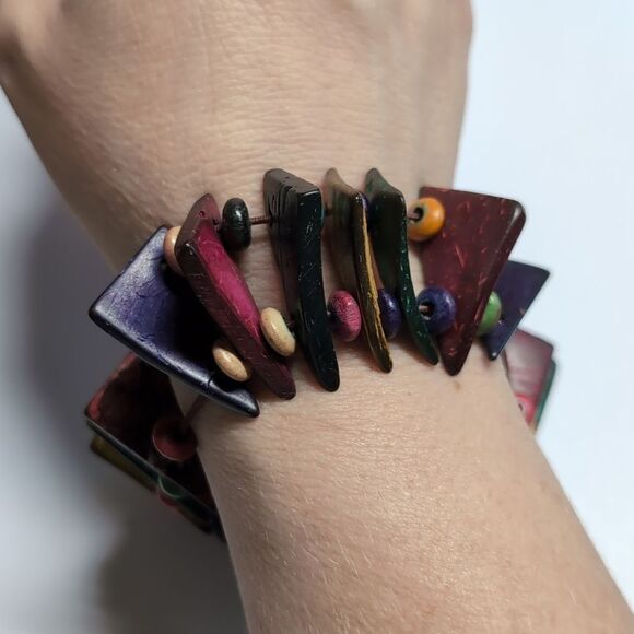 367‎ Multicolor Wood Beaded Stretch Bracelet - Picture 1 of 4